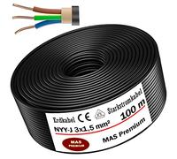 Câble de terre Produit de qualité allemande Câble électrique avec anneau pour pose en extérieur et en terre Câble d'alimentation standard Fabriqué en Allemagne (NYY-J 3 x 1,5 mm², 100m)