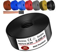 MAS Premium De 5 à 100 m de câble conducteur H07 V-K 16 mm² Noir Brun Bleu foncé Vert jaune Gris Bleu clair Orange ou Rouge, conducteur unique flexible (Noir, 100 m)