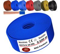MAS Premium De 5 à 100 m Câble conducteur H07 V-K 16 mm² Noir Brun Bleu foncé Vert jaune Gris Bleu clair Orange ou Rouge Conducteur unique flexible (Bleu foncé, 20 m)