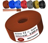 MAS Premium De 5 à 100 m de conducteur H07 V-K 16 mm² Noir Brun Bleu foncé Vert jaune Gris Bleu clair Orange ou Rouge Conducteur unique flexible (Brun, 50 m)