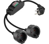 Câble d'Extension à Double Prise,Câble d'alimentation à Contact de Protection 1 à 2,Distributeur en pour Une Utilisation intérieure et extérieure (90 degrés,Noir,avec Interrupteur)