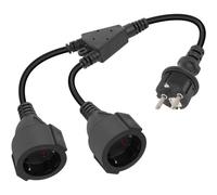 Câble d'Extension à Double Prise,Câble d'alimentation à Contact de Protection 1 à 2,Distributeur en pour Une Utilisation intérieure et extérieure (hétéro,Noir,1 Minute 2)
