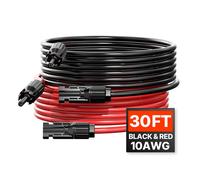 VEVOR Câble d'Extension de Panneau Solaire, 9,14 m, 10 AWG, avec Connecteurs Femelles et Mâles, CC 1500 V, Étanche IP67, pour Panneaux Solaires Domestiques, de Bateaux, Camping-cars, Toits, Lot de 2