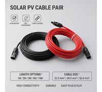 Câble d'extension solaire 1-10M, fil PV étanche rouge noir 2,5/4/6mm² en cuivre pour système solaire hors réseau pour camping-car et maison 4mm2-(1pair)