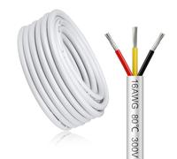 Câble électrique 10 mètres 16 AWG 3x1,5mm² à 3 conducteurs, blanc fil de cuivre étamé flexible, impédance faible, compatible alimentation LED 5V / 12V / 24V, résistance aux hautes températures