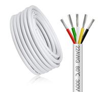 Câble électrique 10 mètres 22 AWG 5x0,3mm² à 5 conducteurs, blanc fil de cuivre étamé flexible, impédance faible, compatible alimentation LED 5V / 12V / 24V, résistance aux hautes températures