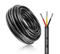 Câble électrique 20 mètres 16 AWG 3x1,5mm² à 3 conducteurs, fil de cuivre étamé flexible, impédance faible, compatible alimentation LED 5V / 12V / 24V, résistance aux hautes températures