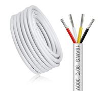 Câble électrique 20 mètres 18 AWG 4x0,75mm² à 4 conducteurs, blanc fil de cuivre étamé flexible, impédance faible, compatible alimentation LED 5V / 12V / 24V, résistance aux hautes températures