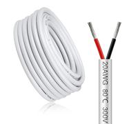 Câble électrique 30 mètres 20 AWG 2x0,5mm² à 2 conducteurs, blanc fil de cuivre étamé flexible, impédance faible, compatible alimentation LED 5V / 12V / 24V, résistance aux hautes températures
