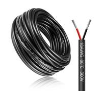 Câble électrique 50 mètres 18 AWG 2x0,75mm² à 2 conducteurs, fil de cuivre étamé flexible, impédance faible, compatible alimentation LED 5V / 12V / 24V, résistance aux hautes températures