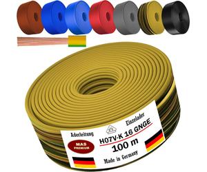Câble électrique unipolaire H07 V-K, couleur vert-jaune, section 1x16 mm², longueur 100 mètres, flexible