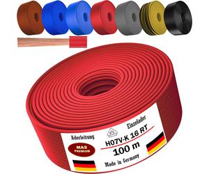 Câble électrique unipolaire H07 V-K RT, 100 mètres, section 1x16 mm², rouge, flexible, avec conducteur unique