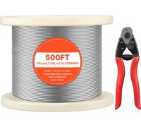 Câble en acier inoxydable SucceBuy φ3,2 mm, longueur 152,4 m, câble robuste en acier inoxydable 316 avec une charge de rupture de 798 kg, 1x19 torons, adapté aux balustrades, treillis de jardin, pince
