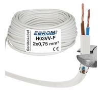 Câble en plastique rond LED H03VV-F 2 x 0,75 mm² (mm2) - Couleur : blanc 10 m/15 m/20 m/25 m/30 m/35 m/40 m/45 m/50 m/55 m/60 m, etc. jusqu'à 250 m par incréments de 5 m