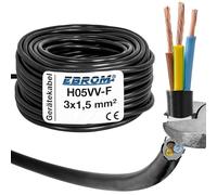 Câble flexible H05VV-F 3G1,5 mm² - 3 x 1,5 mm² - Noir - 5/10/25/50 ou 100 m au choix - votre choix : 3 x 1,5 mm² - Longueur : 10 m