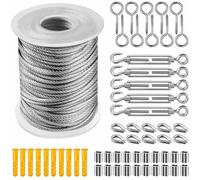 Cable Inox Kit, Cable Acier Gainé 2mm + Piton à Visser + Tendeur Cable Inox Serre + Vis, Cable Acier Pvc Plastifié Suspension