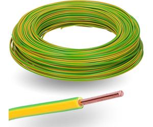 Câble Kalitec H07V-U, 100 mètres, 1x2,5 mm², vert et jaune. Câble unipolaire en PVC résistant au feu, section 2,5 mm². Câble rigide pour installation fixe. Câble de terre, 450/750 V. Câble unipolaire