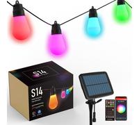 Câble lumineux solaire pour l'intérieur ou l'extérieur avec énergie solaire - multicolore - 13 m - avec app et Bluetooth et télécommande - 30 lumières - IP65 étanche