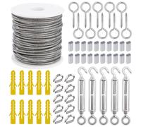 Câble Métallique Suspendre Kit 2mm Corde en Acier Inoxydable 30m Tendeur Vis à œillet Manchons en Aluminium Cosse Coeur 56 Pièces