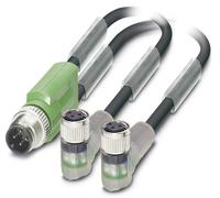 Câble de distribution Phoenix Contact M12/M8/M8 avec LED 1xbroche/2xprise droite/coudée. 3/3 pôles. Codage A, 24 V, 4 A,