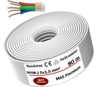 Câble pour locaux humides, câble d'alimentation, câble sous gaine, 80 m, NYM-J 5x1,5 mm², câble électrique