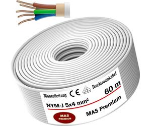 Câble pour pièces humides, câble d'alimentation, câble de gaine, 60 mètres, NYM-J, 5x4 mm², câble électrique