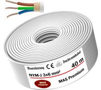 Câble pour pièces humides, câble d'alimentation, câble de raccordement, 40 mètres, NYM-J, 3x6 mm², câble électrique
