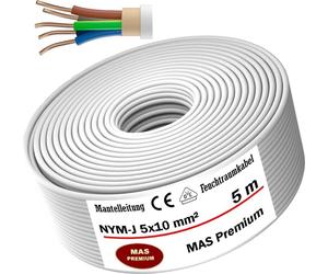Câble pour pièces humides, câble d'alimentation, câble d'installation, 5 mètres, NYM-J, 5x10 mm², câble électrique