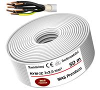Câble pour pièces humides, câble d'alimentation, câble d'installation, 50 mètres, NYM-JZ, 7x2,5 mm², câble électrique