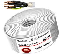 Câble pour pièces humides, câble d'alimentation, câble d'installation, 60 mètres, NYM-JZ, 7x1,5 mm², câble électrique