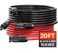 Câble solaire VEVOR 6,1 m, set de 2 rallonges, câble 10AWG avec connecteurs femelle et mâle étanches, câble PV camping-car, noir & rouge