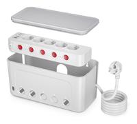 Cable Storage Box with USB Power Strip, Cable Storage Box with Multiple Sockets, 5 Sockets with Individual Switch, Hidden Electrical Power Strip Cable Box 1.5 m, White