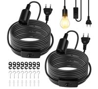 Cable Suspension Luminaire E27 2 Pièces Ampoule, Luminaire Suspendu avec Interrupteur, Câble Réglable 6m pour Éclairage Intérieur Chambre Salon Cuisine Bar, Noir