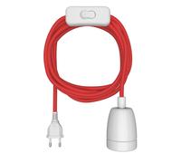 Câble textile LEHA II, interrupteur rouge et blanc, 3 m, douille en porcelaine