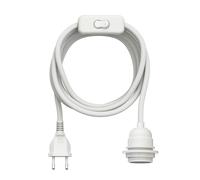 ledscom.de Câble textile LEKA, fiche, interrupteur, blanc, 3 m, douille, 1x E27 max. 60 W