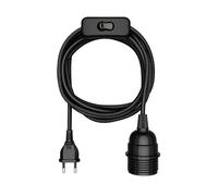 ledscom.de Câble textile LEKA, fiche, interrupteur, noir, 3 m, douille de lampe, 1x E27 max. 60W