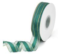 CABODYALS 45.72M 25mm Ruban Organza Vert Foncé Bordure Dorée Ruban Transparent Vert Forêt Mailles Douce Voile Tissu Nylon Bobine Rubans pour Emballage Cadeau Noël Tressage de Cheveux Mariage DIY
