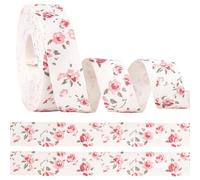 CABODYALS Lot de 9 rouleaux de Ruban Imprimé Floral Rouge de 2mm Motif Floral Vintage Bordure en Coton Tissu Imprimé Fin pour Couture Confection de Couronnes Mariage Bricolage Bouquet Emballage Cadeau