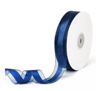 CABODYALS Ruban en Organza Bleu Marine de 45.72 m de Large 25mm de Large Voile Transparent Mousseline de Soie Satin Transparent Ruban en Mailles en Vrac avec Bobine pour Couture Fabrication Artisanale