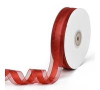 CABODYALS Ruban en Organza Transparent Rouge Foncé de 45.72 m X 25mm de Large Maille Transparente Rayée Voile en Mousseline de Soie Bord Satiné Rubans en Vrac pour Couture Fabrication Artisanale Embal