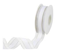 CABODYALS Ruban Organza Blanc Transparent de 45.72 m X 40mm en Mousseline de Soie avec Bordure Dorée pour Couture Artisanat Emballage Cadeau Bouquets Sapin de Noël