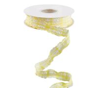 CABODYALS Ruban Plissé Vichys Jaune 9.14 m 25mm Double Volant à Carreaux Bordure en Mousseline de Soie Ruban en Polyester à Carreaux avec Bobine pour Emballage Cadeau Bricolage Décoration D'Invitatio