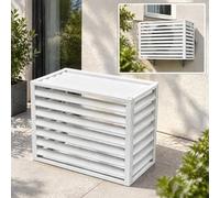 Cache Climatiseur Extérieur Blanc, Cache Décoratif Terrasse-110×60×80cm | Grille à lamelles décorative.Cache élégant pour unité extérieure, ventilation libre2~3CV-Blanc-Couvercle à persiennes
