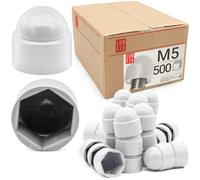 Cache écrou M05 Blanc, 500 pièces, cache blanc, caches vis plastique | capuchon de protection hexagonal, protection anti-rouille pour écrou et vis, finition propre bricolage
