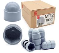 Cache écrou M12 Gris, 100 pièces, cache gris, caches vis plastique | capuchon de protection hexagonal, protection anti-rouille pour écrou et vis, finition propre bricolage
