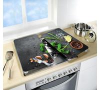 Cache-plaque de cuisson universel WENKO - Lot de 2 - Verre trempé - Motif Herbes et Condiments