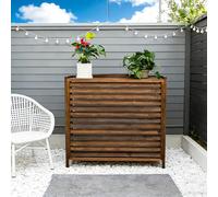 Cache Pompe a Chaleur Extérieur Bois Cache Climatiseur Extérieur Marron Support De Climatiseur En Bois Jardin Housse Pompe a Chaleur Conception Cachée De Climatisation Décoration Balcon(110x50x85cm)