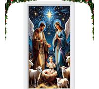 Cache-Porte de Noël Décor Religieux Scène de Nativité 88,9 x 198,1 cm | Décoration de Porte de Nativité pour Noël pour Vacances d'Hiver Maison Cuisine Porche Mur Fête Extérieur Maison Verre UN