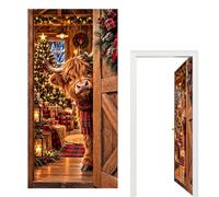 Cache-Porte d'Entrée de Noël Grande Banderole Extensible Style Ferme Fête | Panneau Porche Arrière-Plan Photo Pour Intérieur Extérieur Fête Hiver Style Ferme Porche Maison C