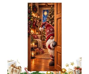 Cache-porte Noël Bannière Plate Imprimée en 2D pour l'Hiver et les Fêtes | de Porte Noël 180 x 90 cm Pour Maison de Ferme, Porche d'Entrée, Fête, Accessoire Photo, Maison et Appartement LSS045